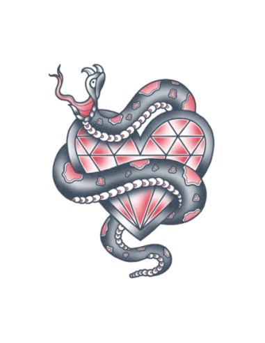 Tattooed Now! - Snake with Diamond Heart