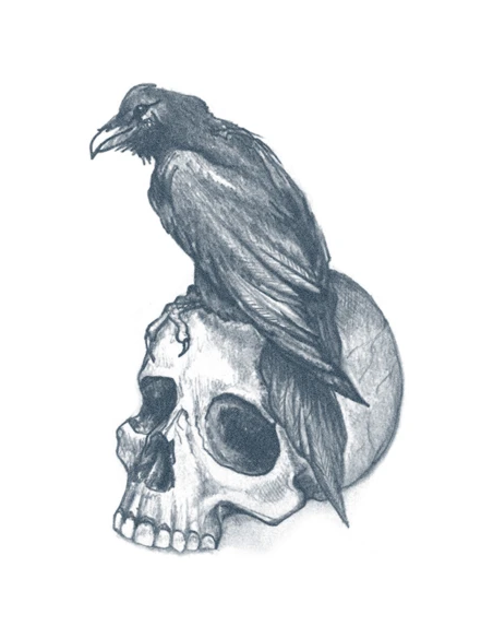 Tattooed Now! - Raven with Skull